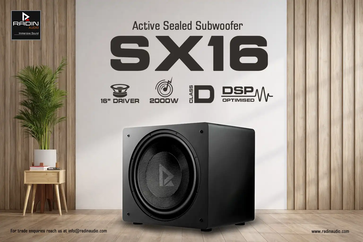 RADIN Audio 16in. 1000W RMS Powered Subwoofer, SX-16 1 16 inch subwoofer